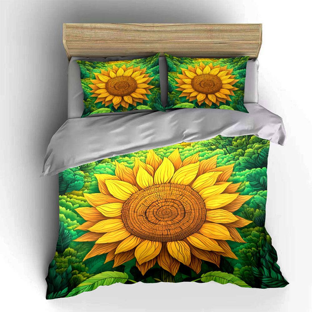Sunflower Art Set Decoration Bedding Set with 1 Duvet Cover 2 Pillowcases Single Double King Queen, Gift