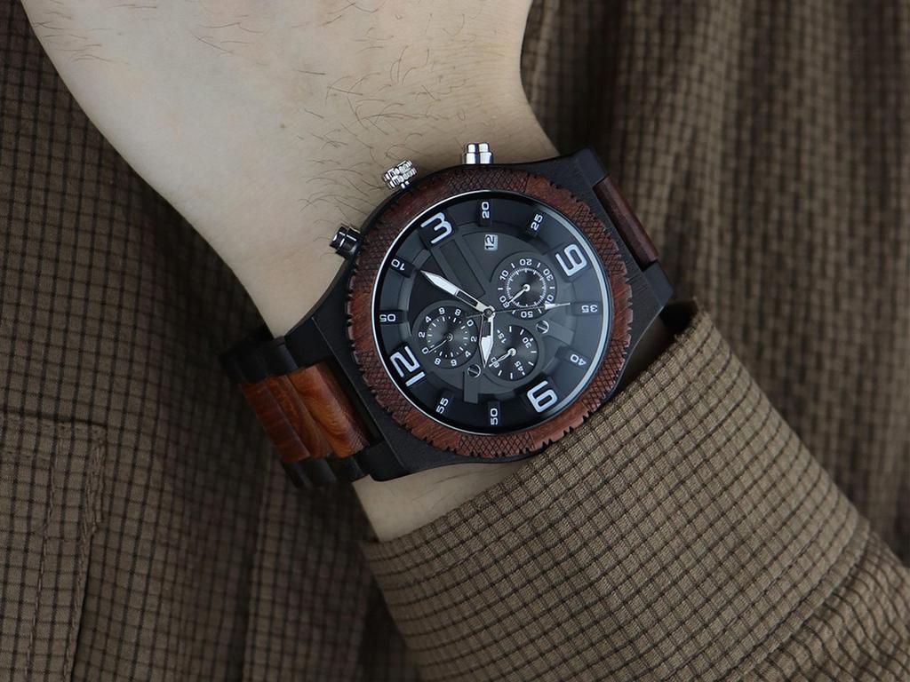 Мужские модные кварцевые часы с большим циферблатом из дерева