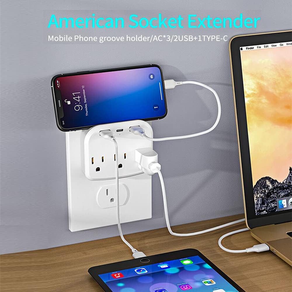 Outlet Extender, Multi Plug Outlet Splitter with USB C Ports, USB Wall Charger for Home Office Accessories, Dorm Room Essentials