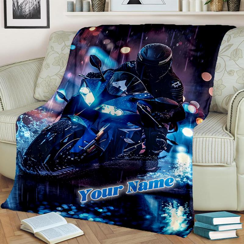 1PC Custom Name Night Rider Adventure flannel blanket versatile,all-season throw suitable for the living room,bedroom,camping,travel,and gift