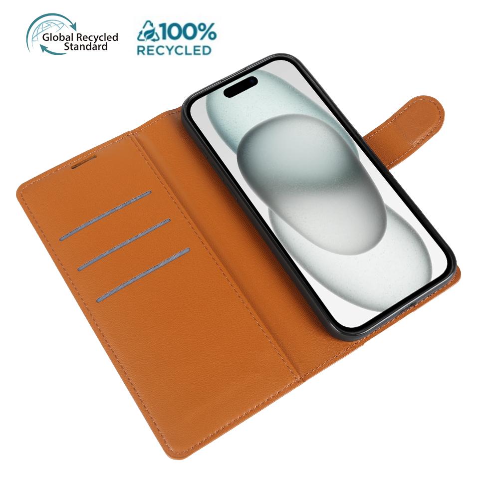 For iPhone 15 Stand Case Biobased Eco-Friendly RPET RPVB Slim Phone Cover with Wallet