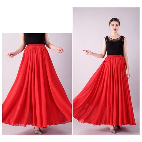 Женская танцевальная юбка, газовая шифоновая юбка, однотонная, с эластичной талией, многослойная, с большим струящимся подолом