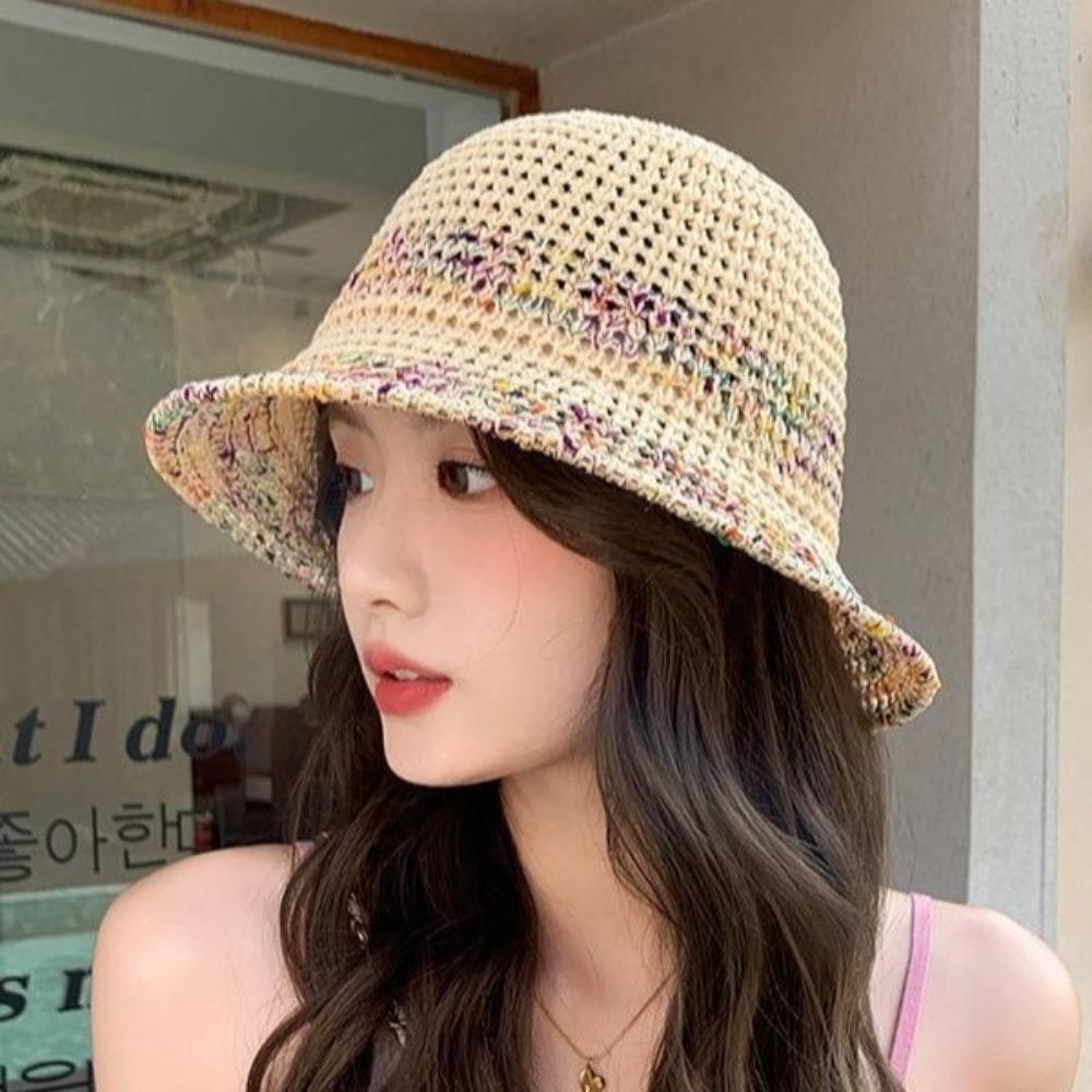 Полая вязаная пляжная шляпа от солнца, плетеная соломенная шляпа, модная шляпа рыбака для женщин