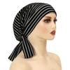 Women Headscarf Hat Striped Print Lace-up Turban Hat Hair Loss Chemotherapy Headwear Full Coverage Head Wrap