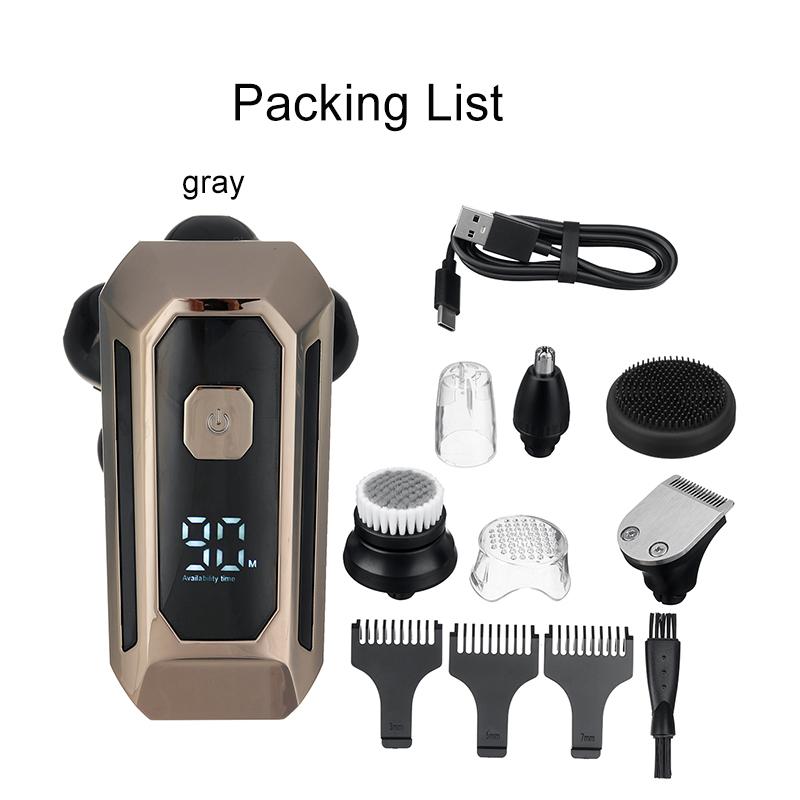 5-In-1 6 Cutter Head Multifunctional Electric Bald Head Shaver Waterproof Rechargeable Trimmer/6 Head Floating Head Cordless Groomer Gray/Golden