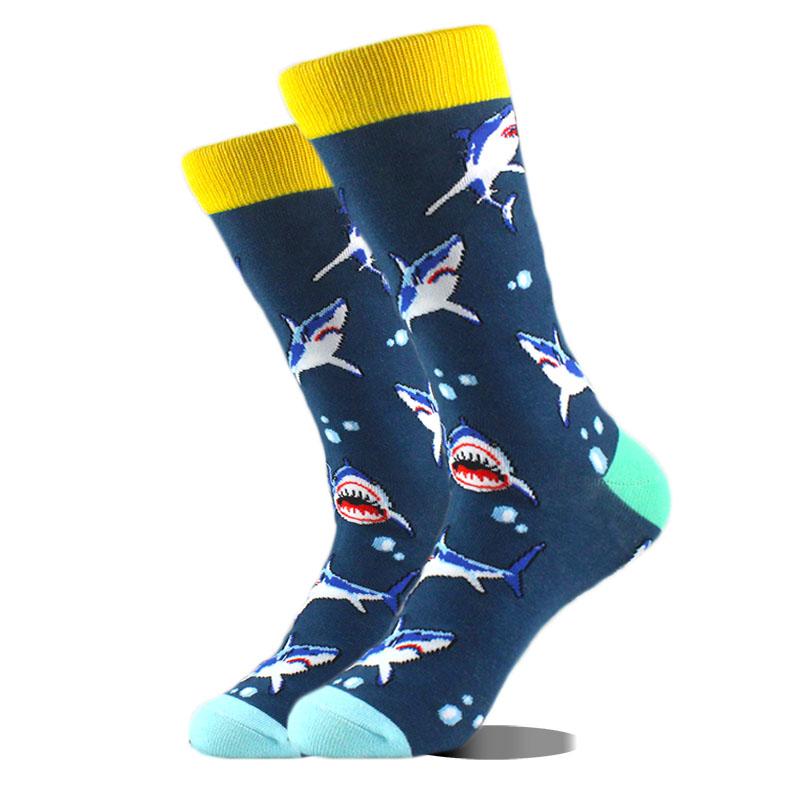 Happy Funny Socks Men Animal Lion Sloth Shark Crazy Design Sokken Unisex Novelty Violin Carrot Crew Skateboard Calcetines Hombre