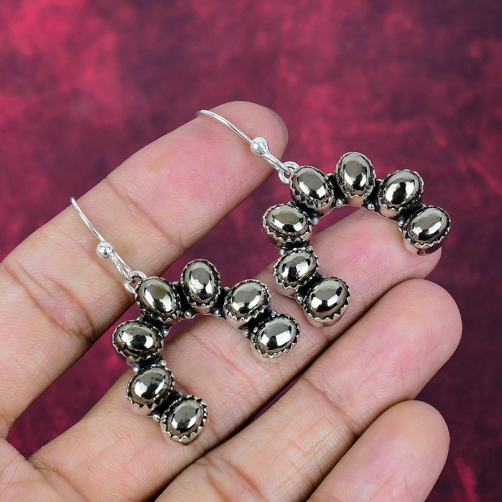 Золотой пирит Ручная работа Драгоценные камни Ювелирные изделия, 925 Проба Стерлинговое серебро Серьги Красивые украшения