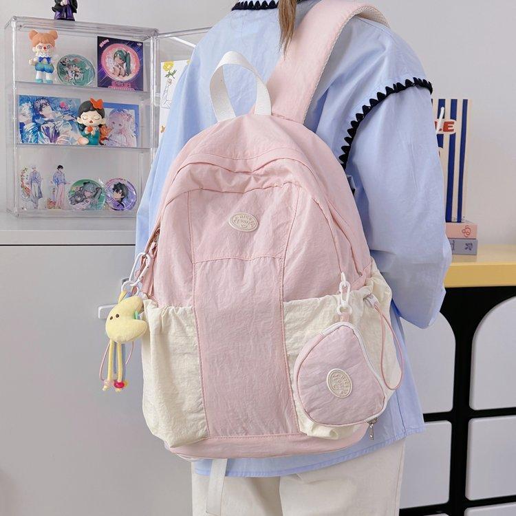 Schoolbag new cute small fresh lightweight simple contrasting color versatile large capacity schoolbag junior high school student travel backpack