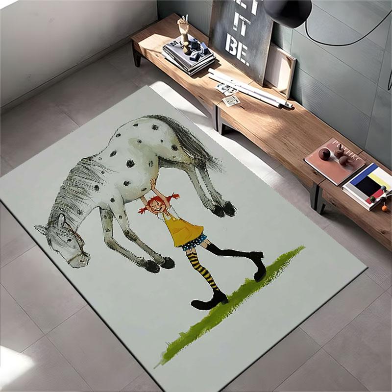 Girl Lifting Spotted Horse Pattern suitable as a non-slip mat for the living room or bedroom sofa