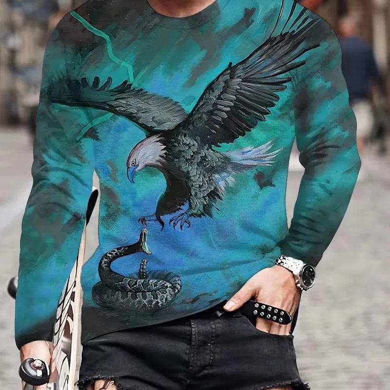 Fashion Eagle 3D Digital Printing Men's Casual Comfortable Long Sleeve T Shirt Fall Men's Patterned Clothing Tops Men's Gifts