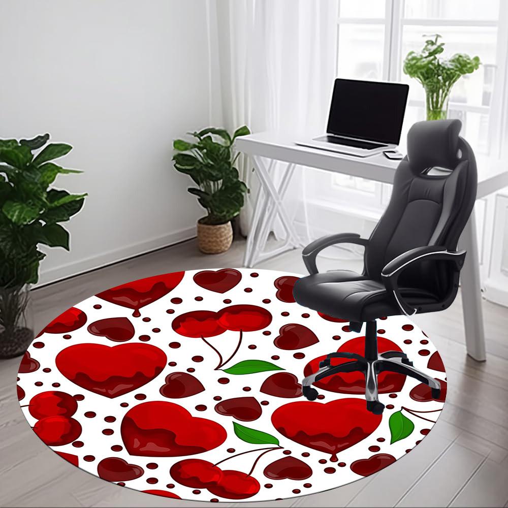 1pc Cherries Hearts Office Round Rug, Non-slip, Soft and Durable Office Rug for Interior Decoration, Perfect for Office,Decoration yy260204035