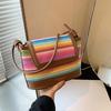 Women Rattan Knitting Beach Bag Large Capacity Seaside Straw Shoulder Bag Rainbow Color Sling Bag Travel Vacation Bag CLE