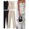 Strapless Top Straight Leg Pants Set Casual Tube Top Tops Straight-Leg Pants Suit