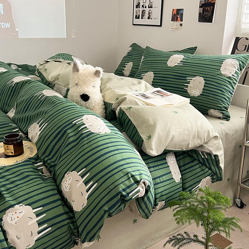 Простой хлопковый комплект из четырех предметов в скандинавском стиле, пододеяльник в весеннюю полоску, Наньтун, 40 ниток, полностью хлопковая простыня, пододеяльник, комплект из трех предметов