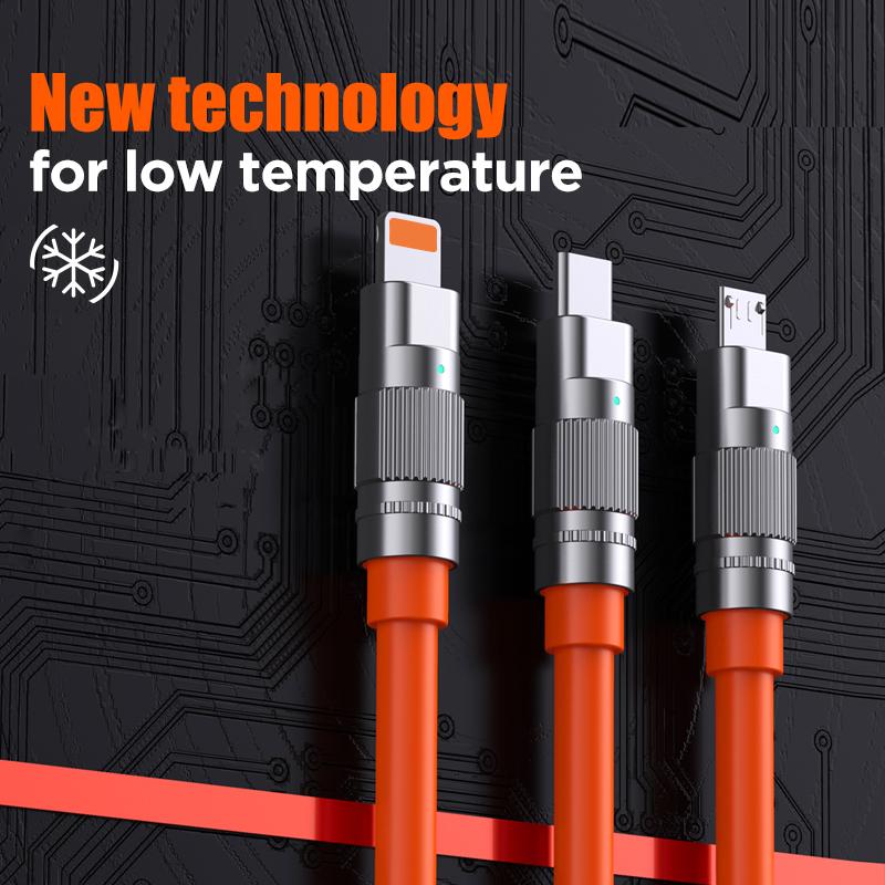 EAGET Кабель для быстрой зарядки 3-в-1 120 Вт с силиконовым проводом и интерфейсом из цинкового сплава