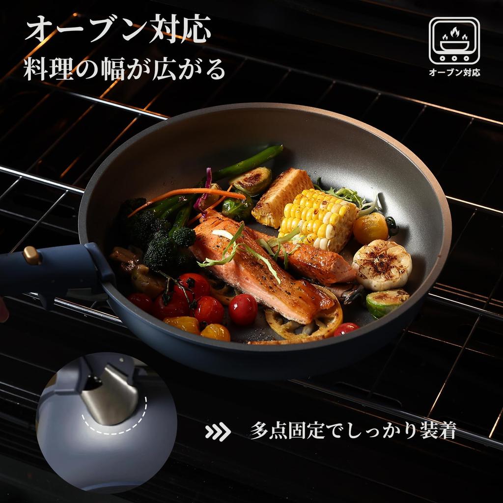 CAROTE Frying Pan 10 Titanium IH Compatible with Gas Free of Hazardous Substances Such As 5 Layer Removable Pot Egg Easy To Luxury Blue One Year