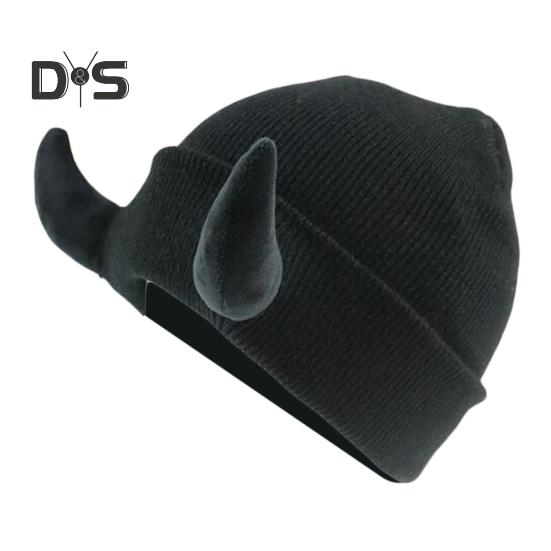 Вязаная шапка-бини с рогами дьявола, зимняя шапка-череп для мужчин и женщин с рогами для катания на лыжах в холодную погоду, теплая вязаная шапка ручной работы с рогами демона