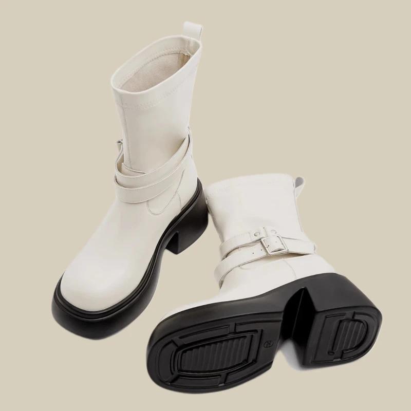 Платформа Женские Ботинки Челси До Середины Икры Новые Зимние Туфли На Среднем Каблуке Массивные Мотоциклетные Ботинки Вечеринка Готика Снежные Туфли-лодочки Mujer Botas