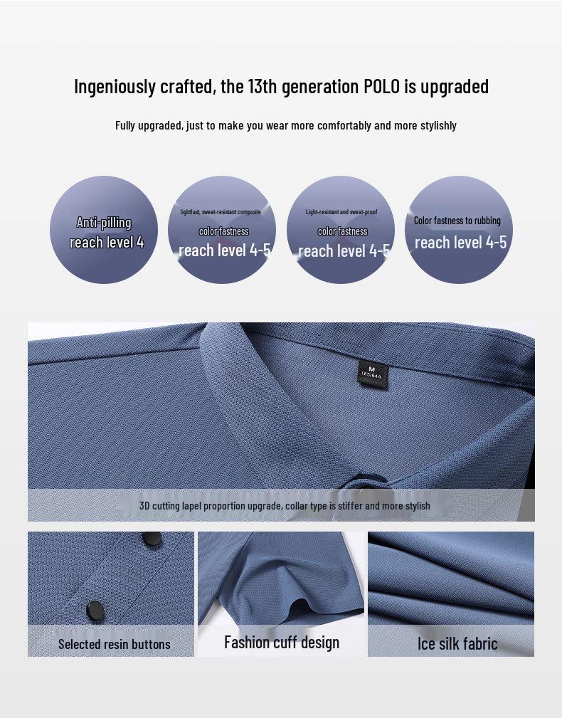 Men's Trendy Seamless Ice Silk Polo Shirt - Short Sleeve, High Quality, Lapel Design for Summer