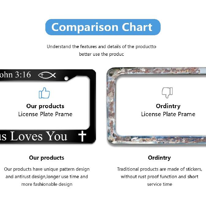 John 3:16 Jesus Loves You License Plate Frame Stainless Steels Funny Black Car Tag Holder Frames With 2 Holes And Screws 12 X 6 Inch Decoration For