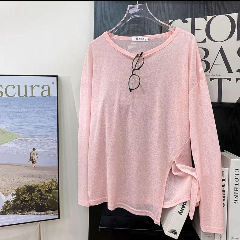 2025 Женская шикарная блузка цвета авокадо с длинными рукавами и солнцезащитным кремом с неровным разрезом