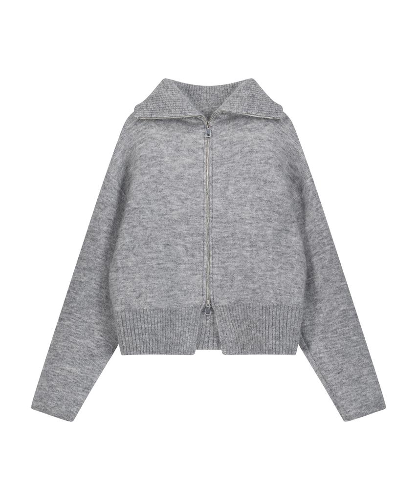 OEUVA Grey Mohair Crop Zip-Up Knit