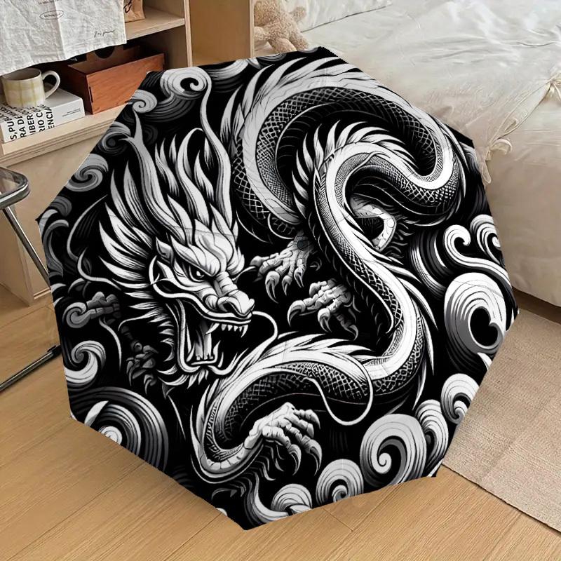 1pc Chinese Dragon Yin Yang Umbrella with Plastic Handle,Suitable for All Seasons Home Travel Outdoor UmbrellaDD1040