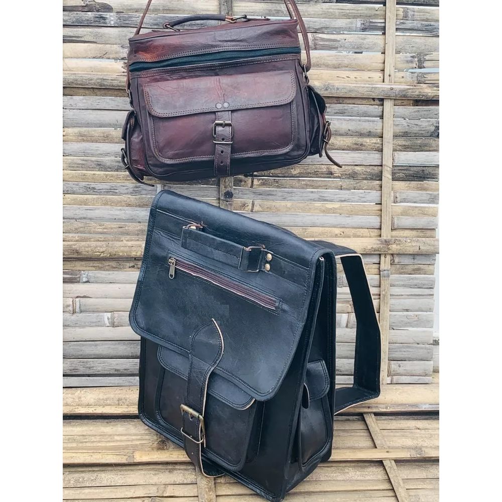 Men's Backpack Travel Laptop Genuine Goat Leather Vintage Bag Free Camera Bag