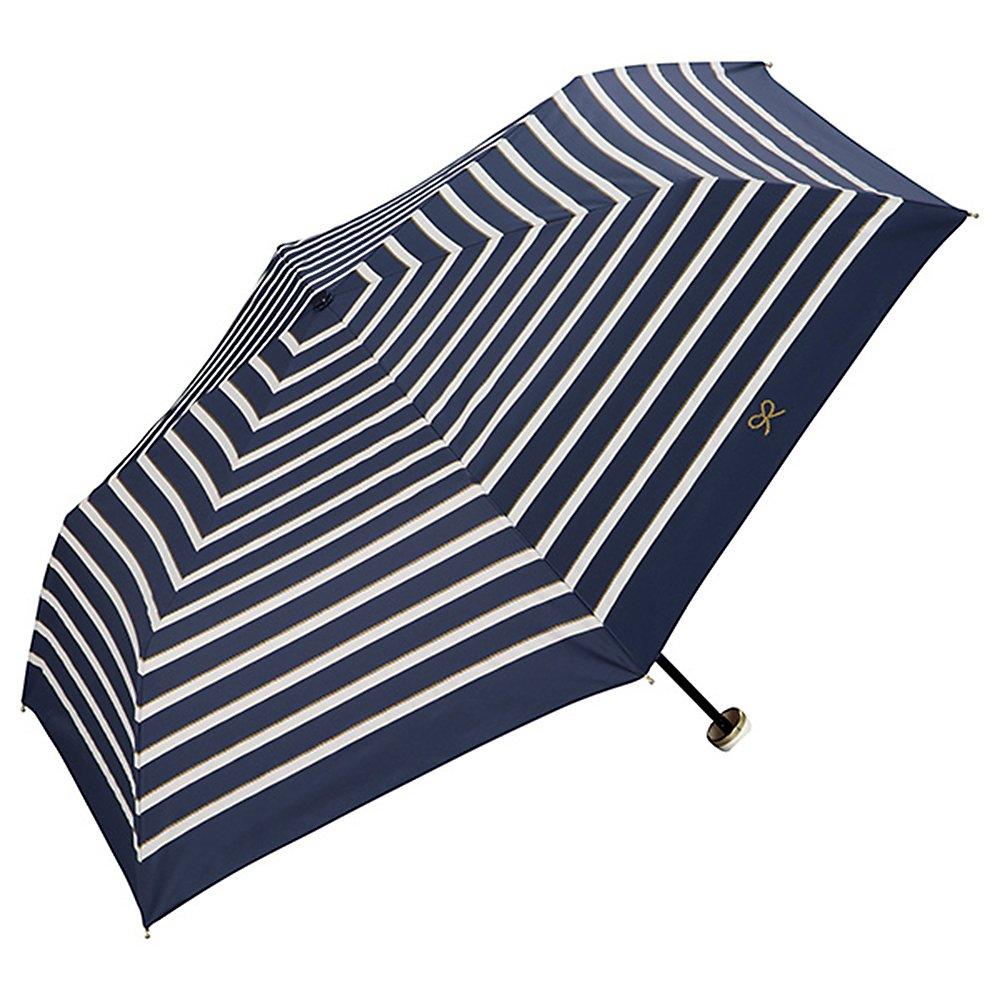World Party Parasol Folding Umbrella Navy 50cm Zipper Case Type Blackout Rope Border Mini NV (Wpc.) Women's 801-917