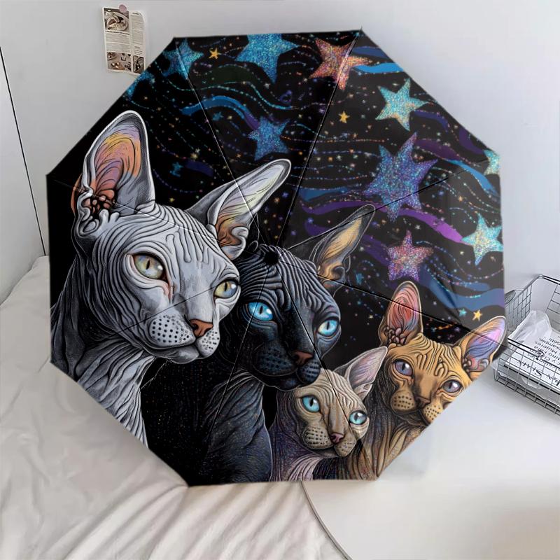 Узор с черной бесшерстной кошкой, автоматический складной зонт, портативная и складная конструкция, 8 спиц, рождественский или день рождения подарок.