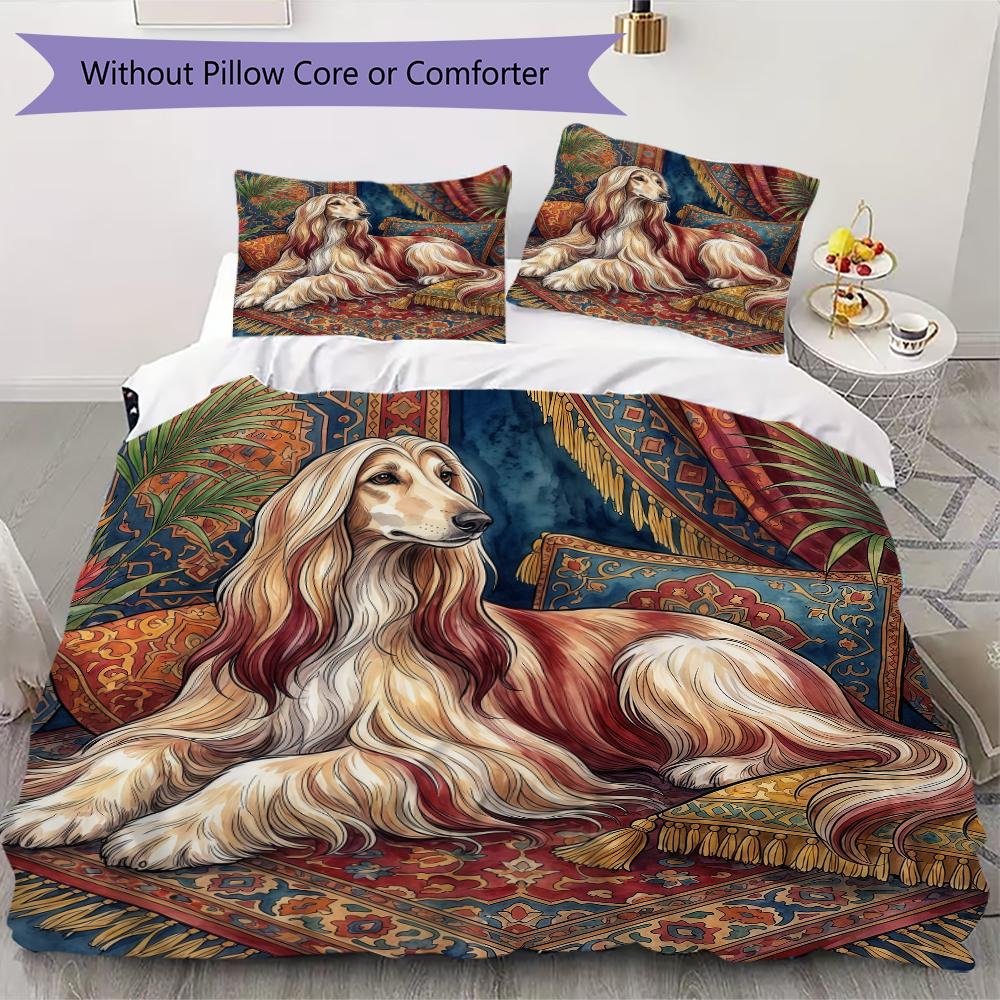 Classical Hound Painting Pattern Bedding uilt Set uilt Cover Pillowcase Home Decoration Birthday Gift (1 * duvet cover + 2 * pillowcase without core)