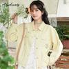 Korean Ulzzang Spring Autumn Women Denim Coat Turn-Down Collar Floral Embroidery Loose Jacket Sweet All Match Girl's Outerwear