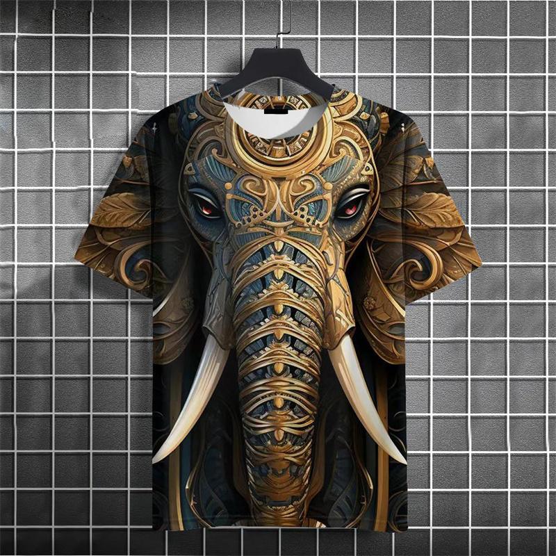 Летний дышащий топ с круглым вырезом и коротким рукавом, 3D-печать с рисунком животного, Арт, Африканский слон, Мужская футболка