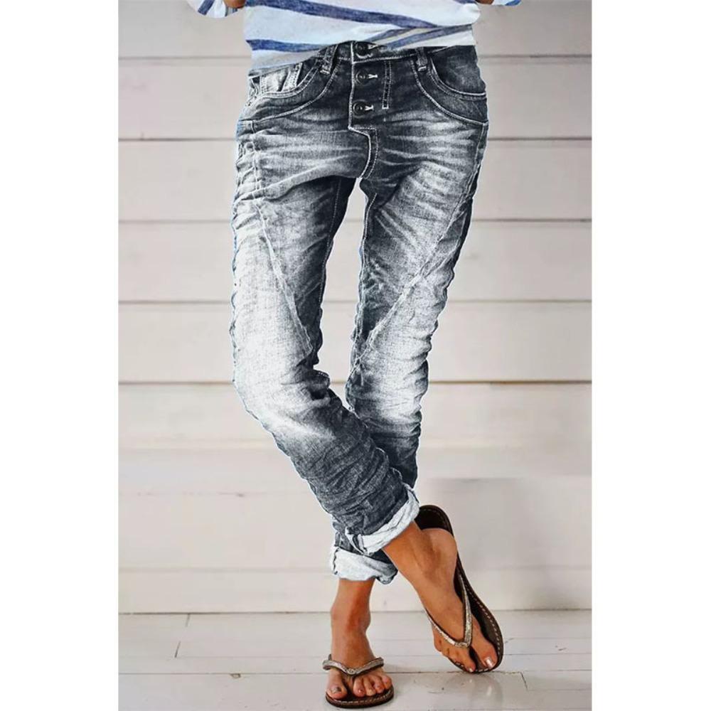 Женские джинсы Bootcut с высокой талией Винтажные расклешенные брюки Высокоэластичные стираные джинсы Длинные брюки с несколькими пуговицами спереди
