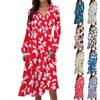 Women's Casual Fashion Floral Print V-neck Long Sleeve Waist Long Dress