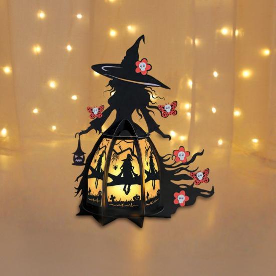 Хэллоуинский фонарь ведьмы 3D Жуткий фонарь Светящийся настольный центральный элемент Готическая лампа ведьмы с летучей мышью и черепом для украшения дома, каминной полки, прихожей, столешницы
