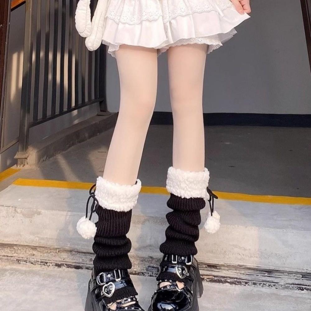 1pair Warm Mid-Calf Length Socks Solid Color Heap Sock Boot Cuffs Retro Winter Foot Cover Girl