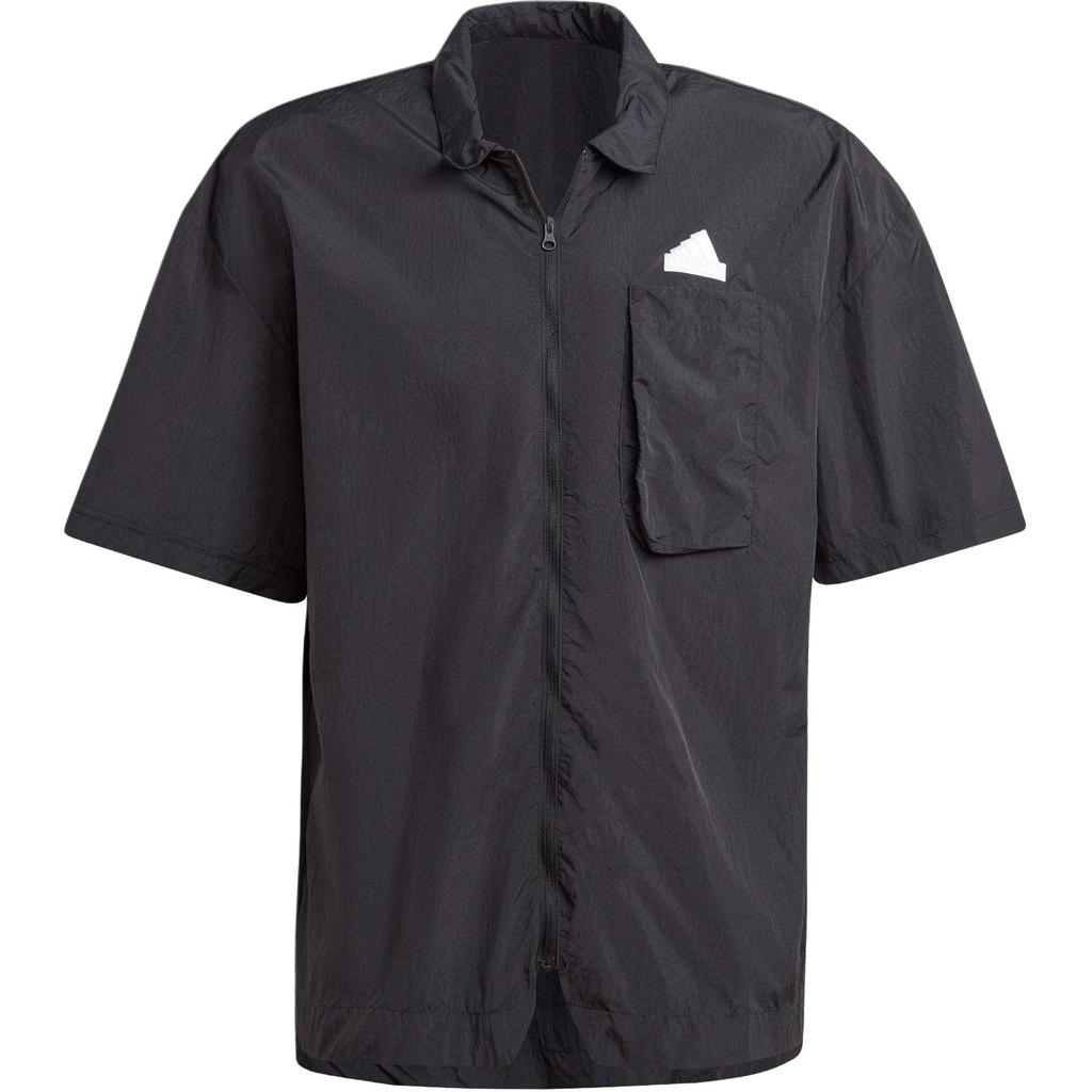 Adidas Logo Embroidered Zip-Up Short Sleeve Shirt Men Tops Black IR5188