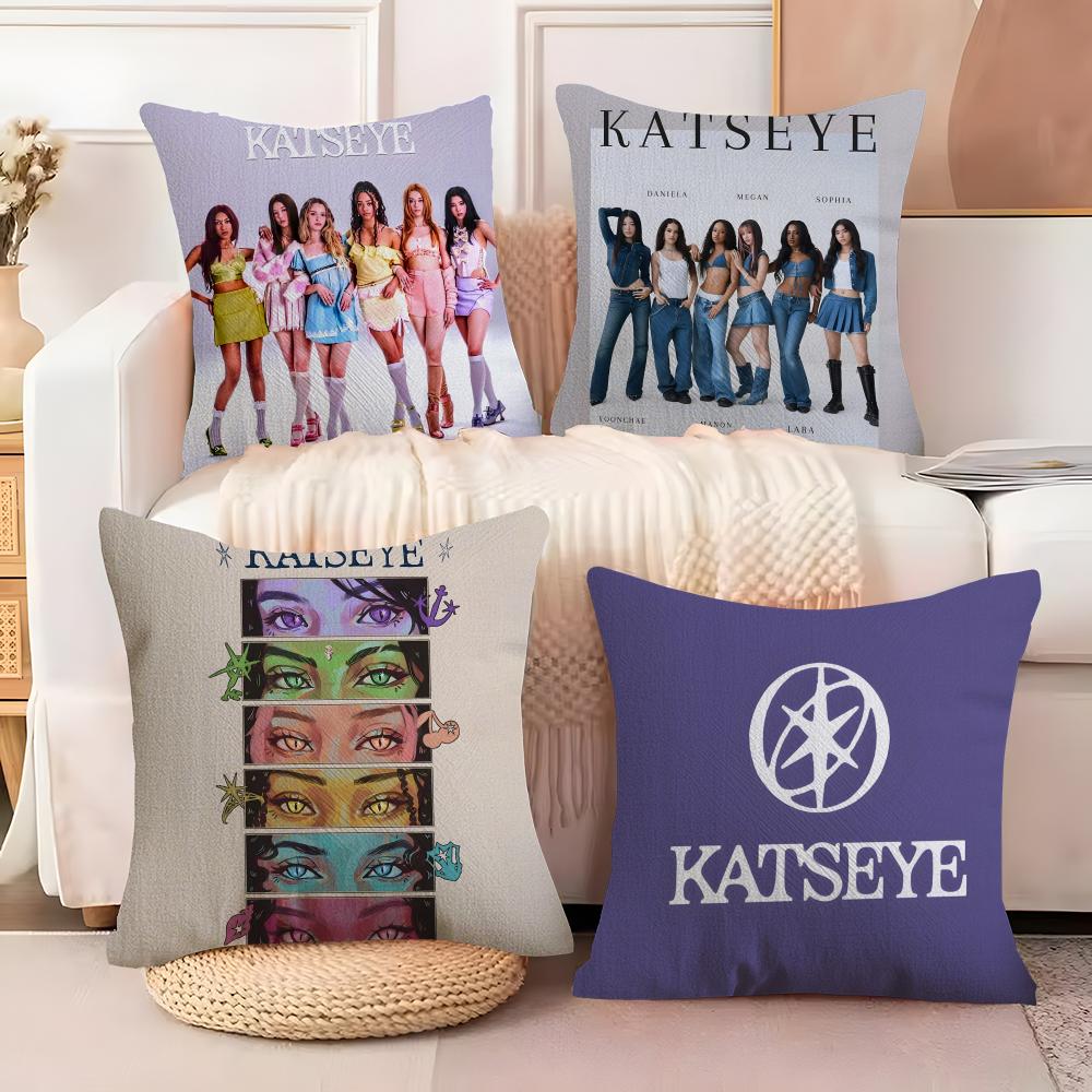 Стиль Kpop Eyekons Стиль Kpop Группа K-Katseye 3 Наволочка Натуральный Лен Двусторонняя Печать Диван Домашний Декор Чехол для Подушки