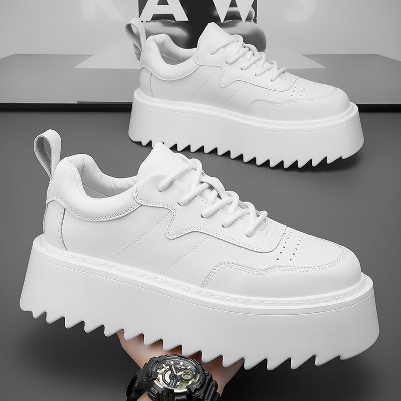 Модные кожаные мужские белые кроссовки, дизайнерская обувь, увеличивающая рост, мужские удобные черные кроссовки на платформе, мужские массивные туфли