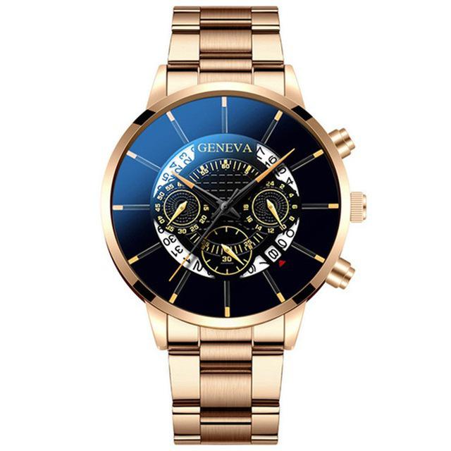 Cross-Border Trendy Men's Geneva Watch with Creative Calendar and Alloy Steel Band (2020)