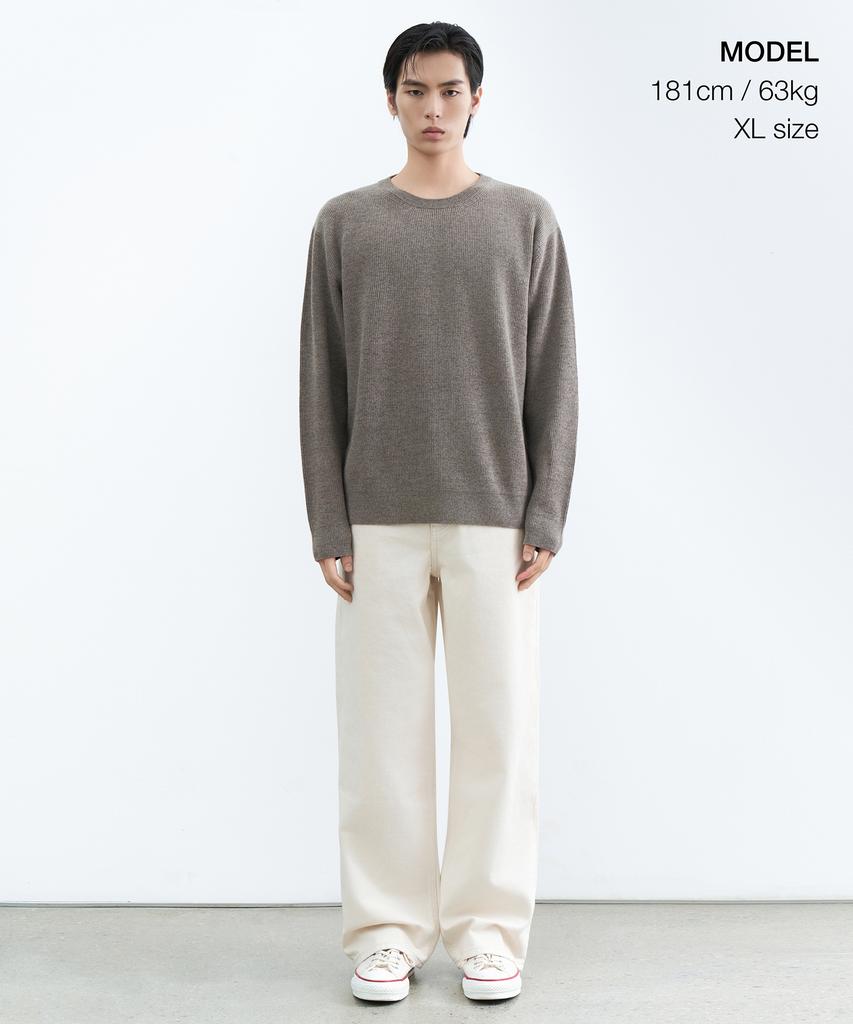 Musinsa Standard [Victoria Wool] Минималистичный вязаный джемпер в рубчик с круглым вырезом [Тауп]