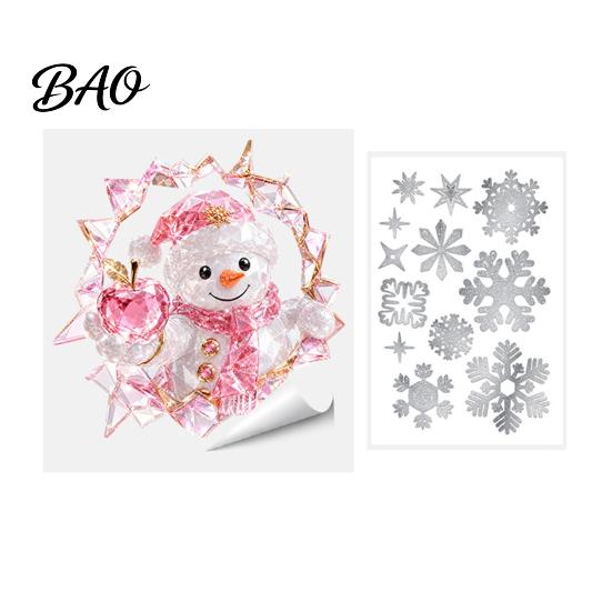 Durable Holiday Window Art 2Pcs Stained Glass Style Christmas Clings, Double?Sided Printed Xmas Static Stickers Decals, Snowman Santa Reindeer