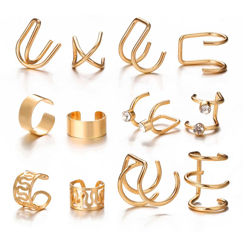 5/7/12PCS Ear Cuff Gold Color Leaves Non-Piercing Ear Clips Fake Cartilage Earrings Clip Earrings For Women Men Wholesale Jewelry