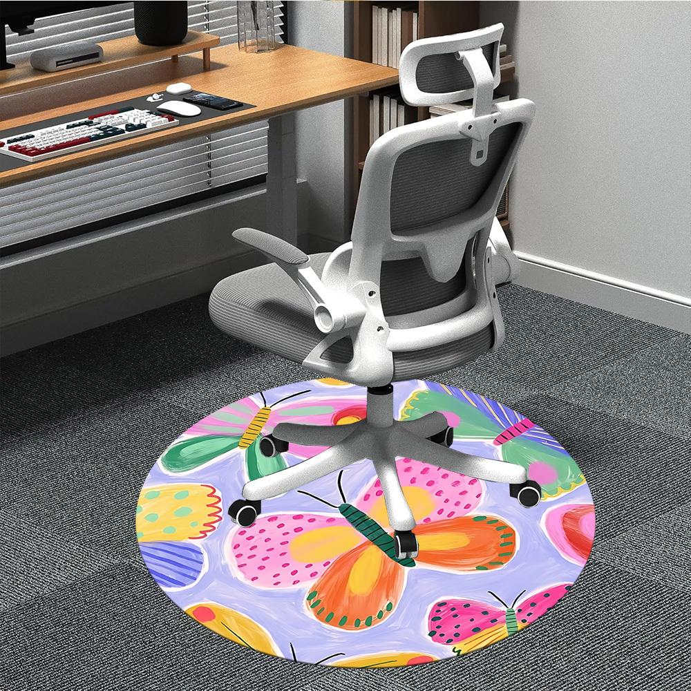 1pc Butterfly Pattern Office Round Rug, Non-slip, Soft and Durable Office Rug for Interior Decoration, Perfect for Office, Beautiful Decoration yy2603
