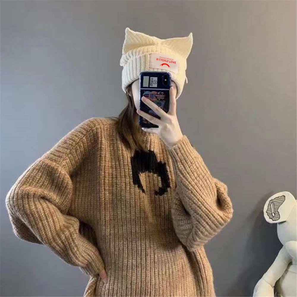 Модная шапка с кошачьими ушками, шерстяная шапка-пиглет, вязаная вязаная шапка, теплая шапка