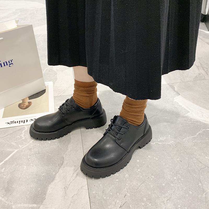 Fashion Leather Boots Women Low-top Ankle Boots Thick Sole British Style Round Toe Casual Student Platform Short Boots Daisy Women Shoes