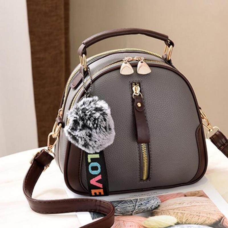 Yogodlns Женская однотонная серая сумка для волос с шариком через плечо, модная сумка через плечо из искусственной кожи