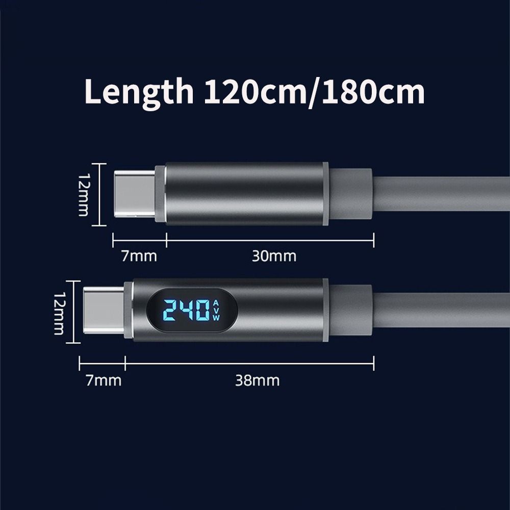 1.2m/1.8m Data Cable Converter LCD Dynamic Display Type-C Cable 240W Super Charging Cable