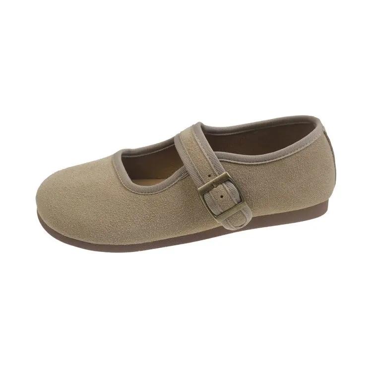 Женская обувь с круглым носком, повседневные лоферы, женские туфли на плоской подошве, мягкие, весна-осень 2024, модные однотонные мокасины с пряжкой